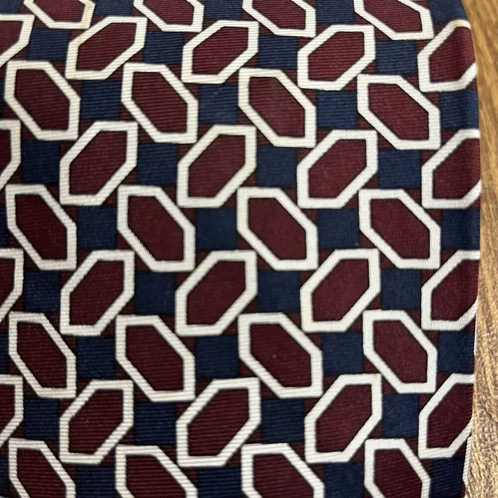 Brooks Brothers Makers Men's Silk Neck Tie‎ USA Designer Geometric Burgundy Blue